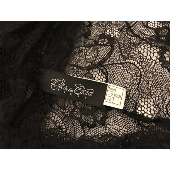 Plunging Lace Halter Teddy with Halter Back, Sexy Lingerie, Black, Size 1X-2X - Picture 10 of 15